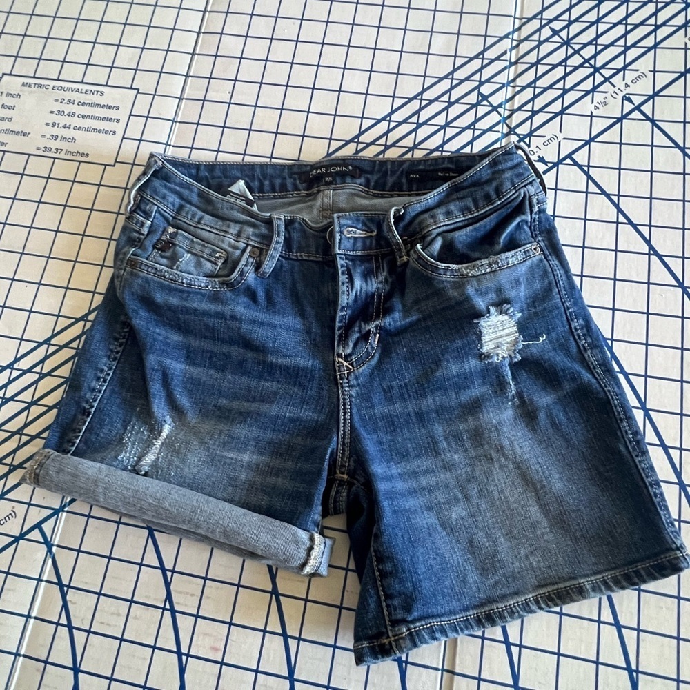 DEAR JOHN AVA ROLL UP STRETCH DENIM SHORTS SZ 25 DISTRESSING 5pk